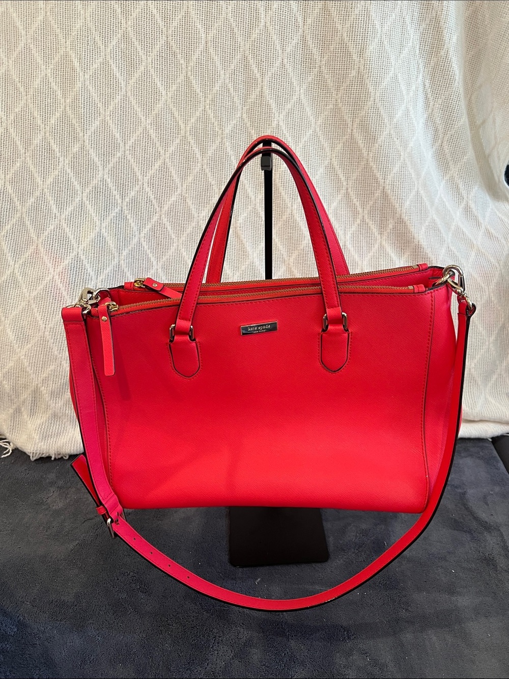 kate spade Bright Red Leather Shoulder Tote with Detachable Strap